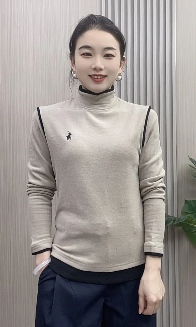 2025秋冬款时尚洋气长袖纯色双面奥绒保暖小衫打底半高领休闲气质