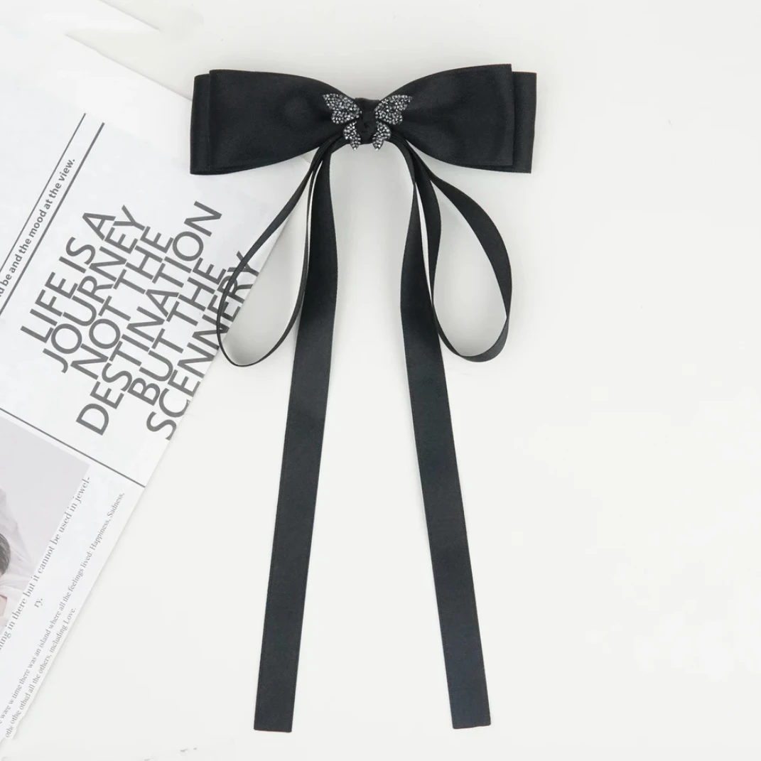 韩版简约大气时尚洋气百搭蝴蝶结飘带一字夹高级感轻奢弹簧夹女