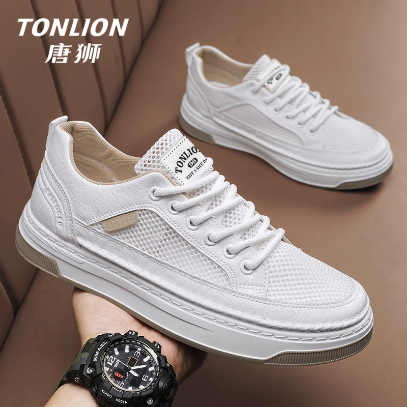 唐狮白鞋男夏季透气轻薄网面男士开车专用鞋简约百搭时尚小白板鞋
