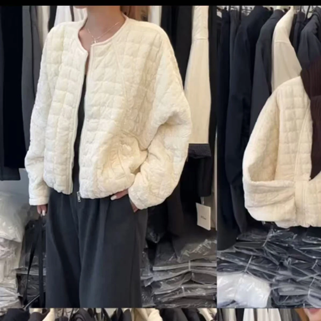 【慕.我们的店】韩系简约~菱格丝绒加薄棉外套