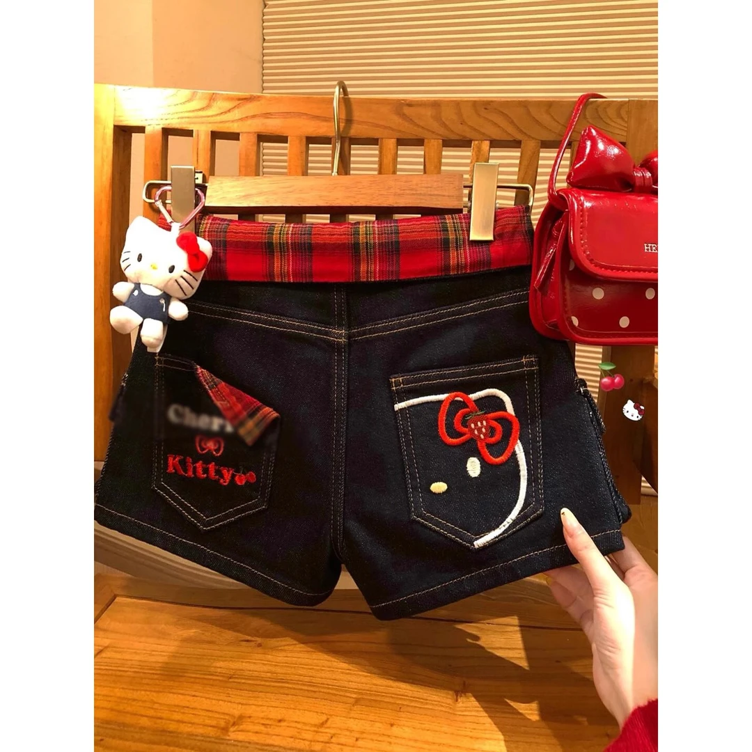 美式复古辣妹牛仔短裤女夏季新款设计感猫咪刺绣显瘦包臀超短裤子