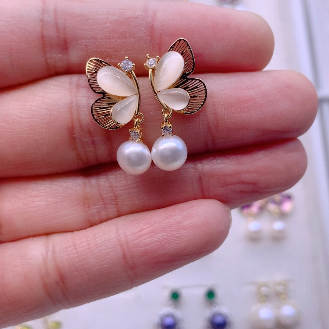 合金淡水珍珠耳饰