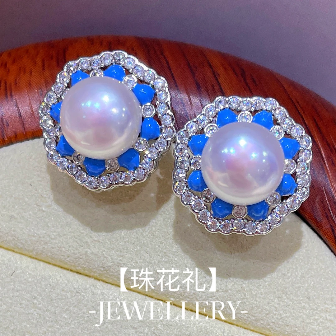 925银耳饰 【珠花礼】蓝点太阳花耳钉