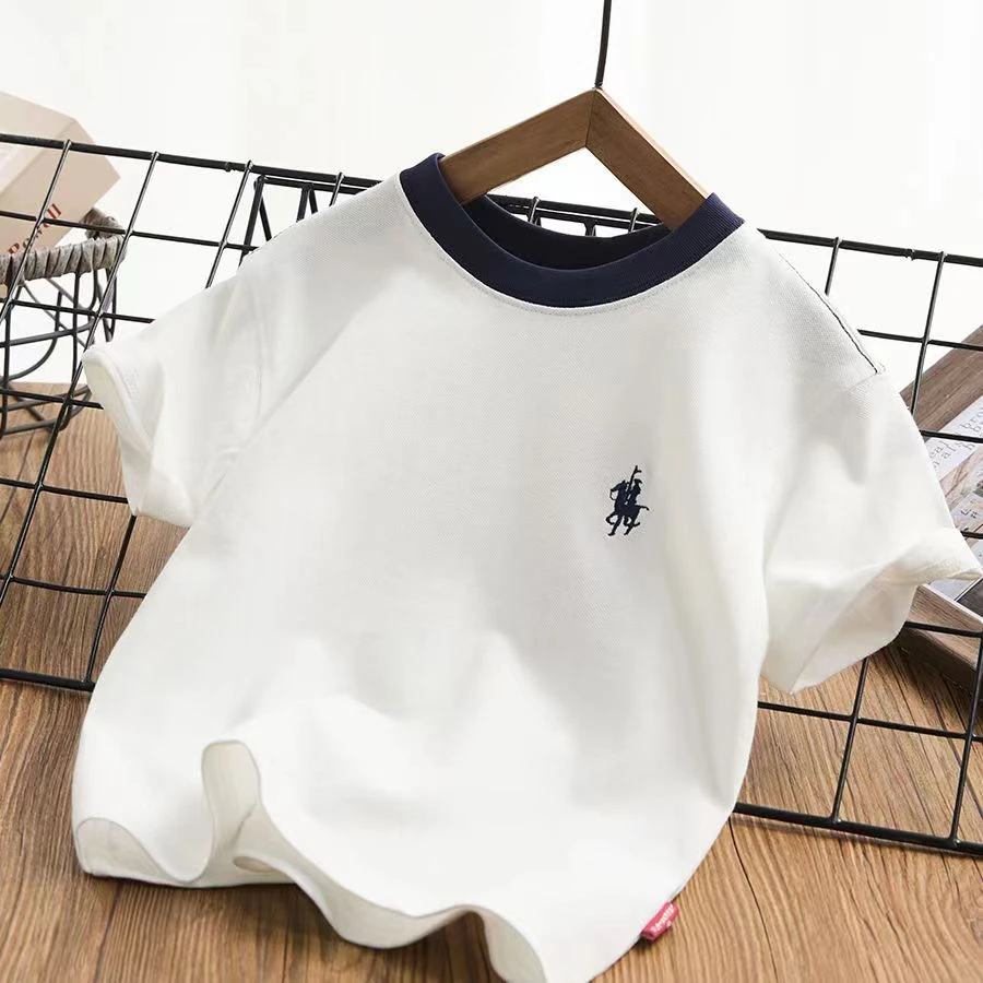 新款童装上衣儿童T恤男宝中大童洋气打底衫夏季纯色流行上衣