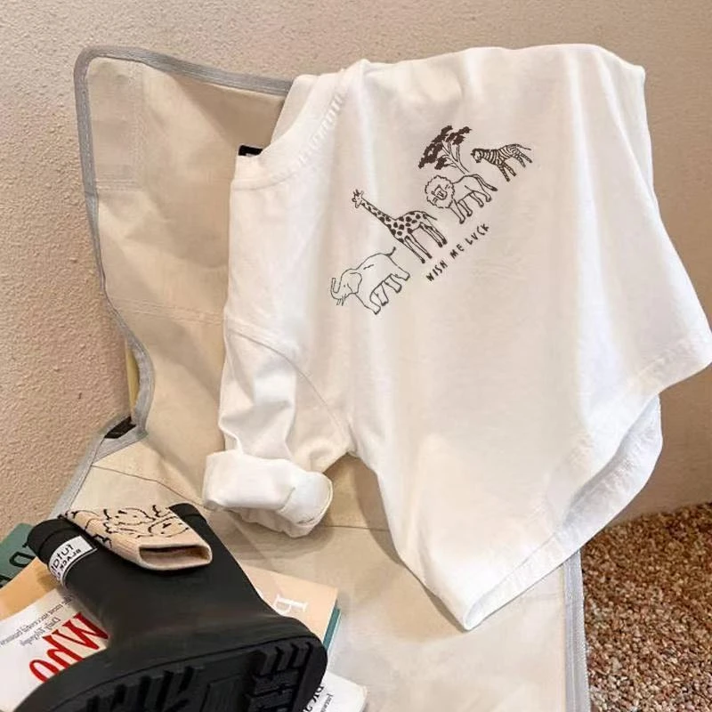 DISITU/迪斯兔儿童白色t恤男童长袖打底衫宝宝外出服春秋上衣纯棉