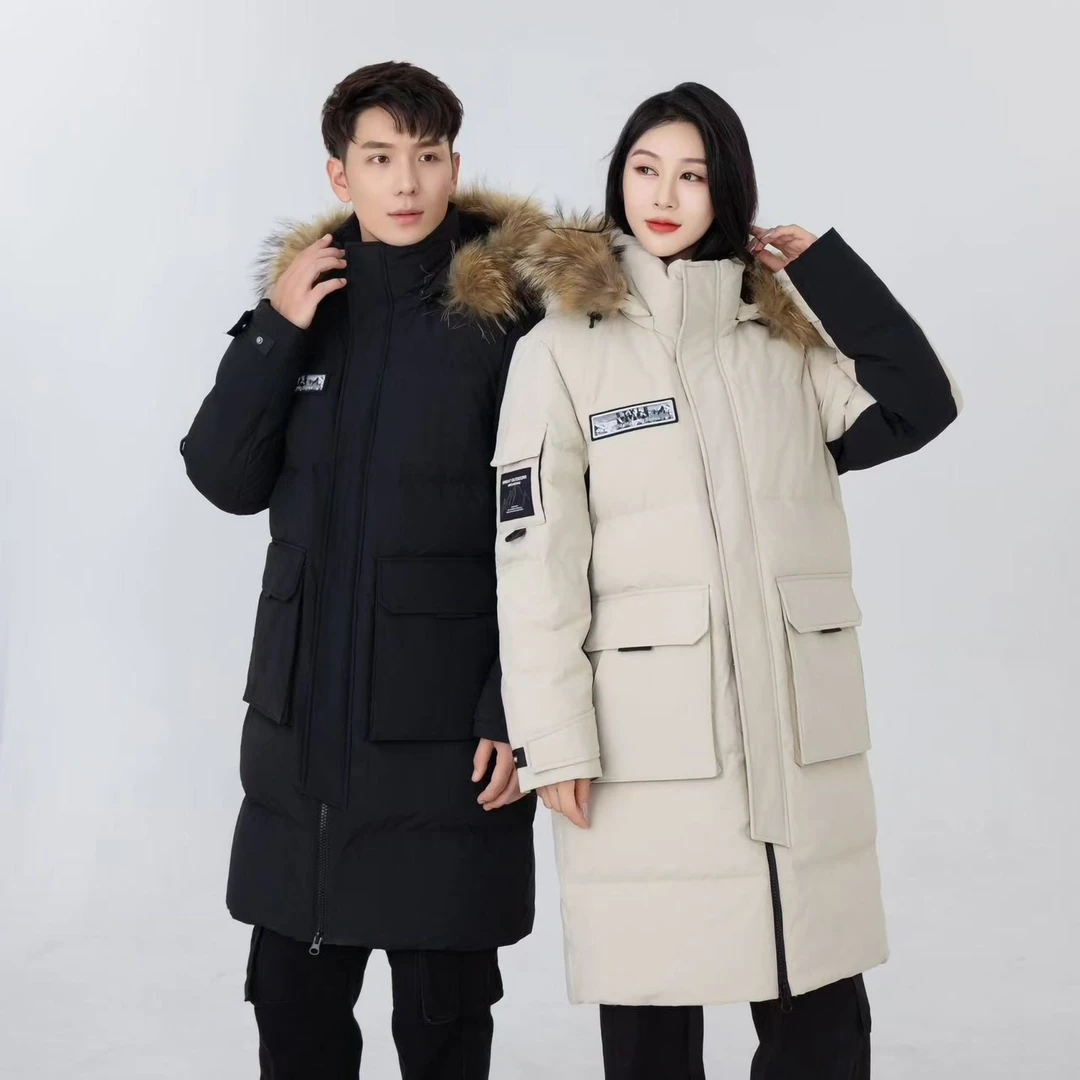 【午间风】情侣款 大毛领脱卸帽中长羽绒服 25937