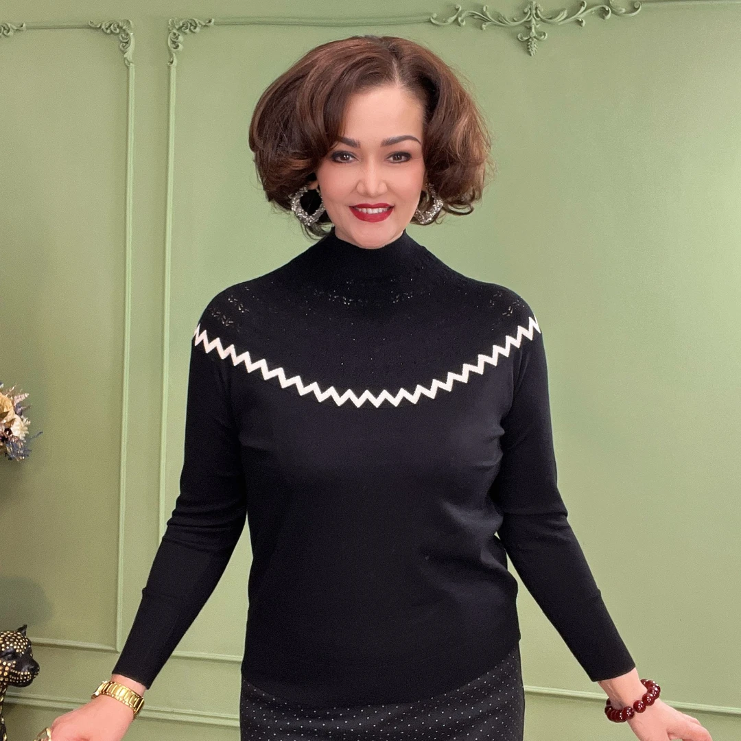 【包邮】秋冬季宽松型纯色长袖毛针织衫黑色保暖休闲时尚毛衣#60