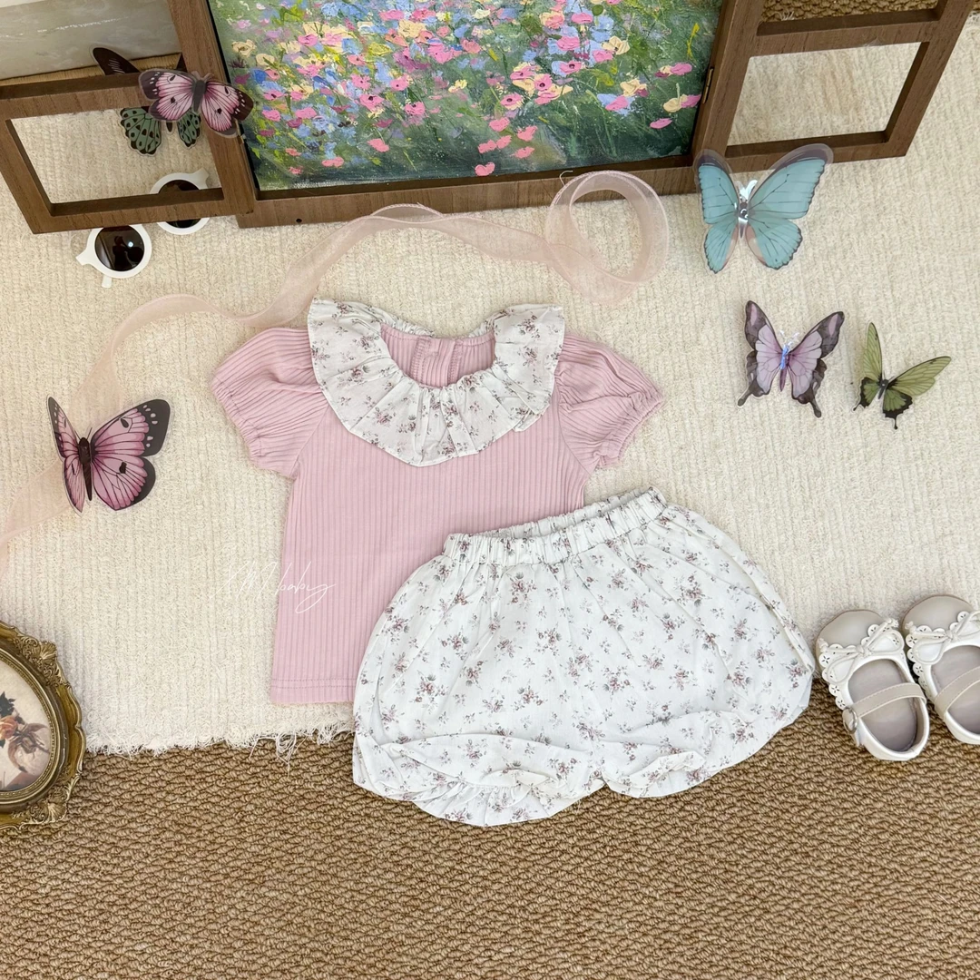 萱妈家【粉碎花套装】INS夏季婴儿洋气T恤花苞短裤女宝宝外出两件套