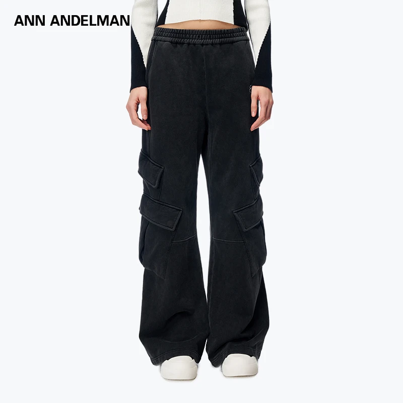 ANN ANDELMAN 25秋冬 时尚设计水洗黑色街头休闲工装裤