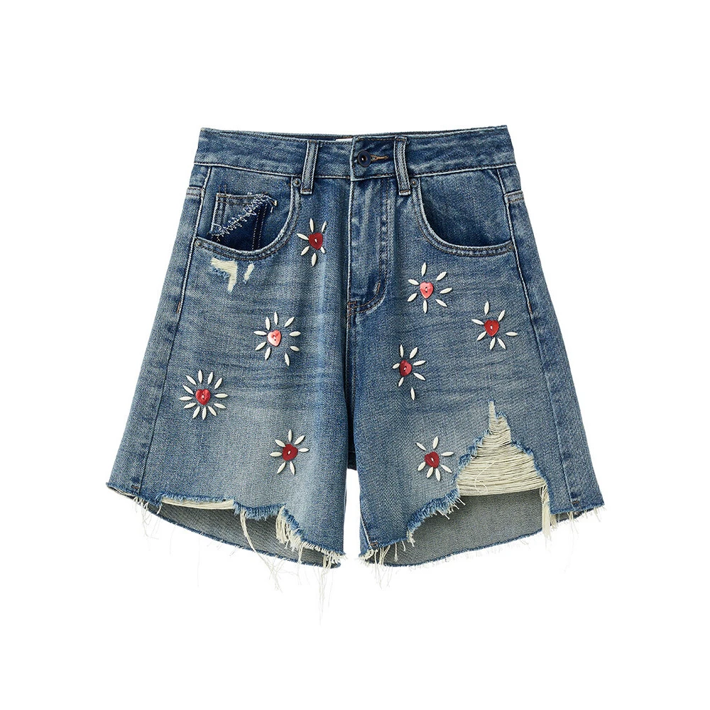 MICartsy ·王紫珊新款太阳菊钉珠牛仔短裤女小众原创TPD062
