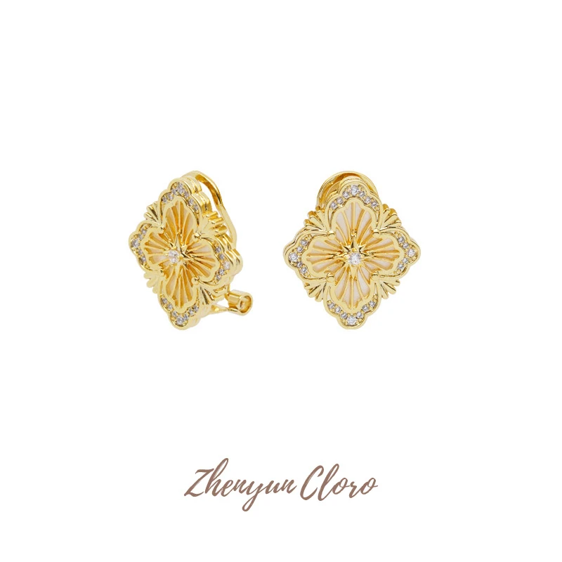 铜合金耳饰 【歌剧院】繁花镶钻轻奢耳钉 BL4014