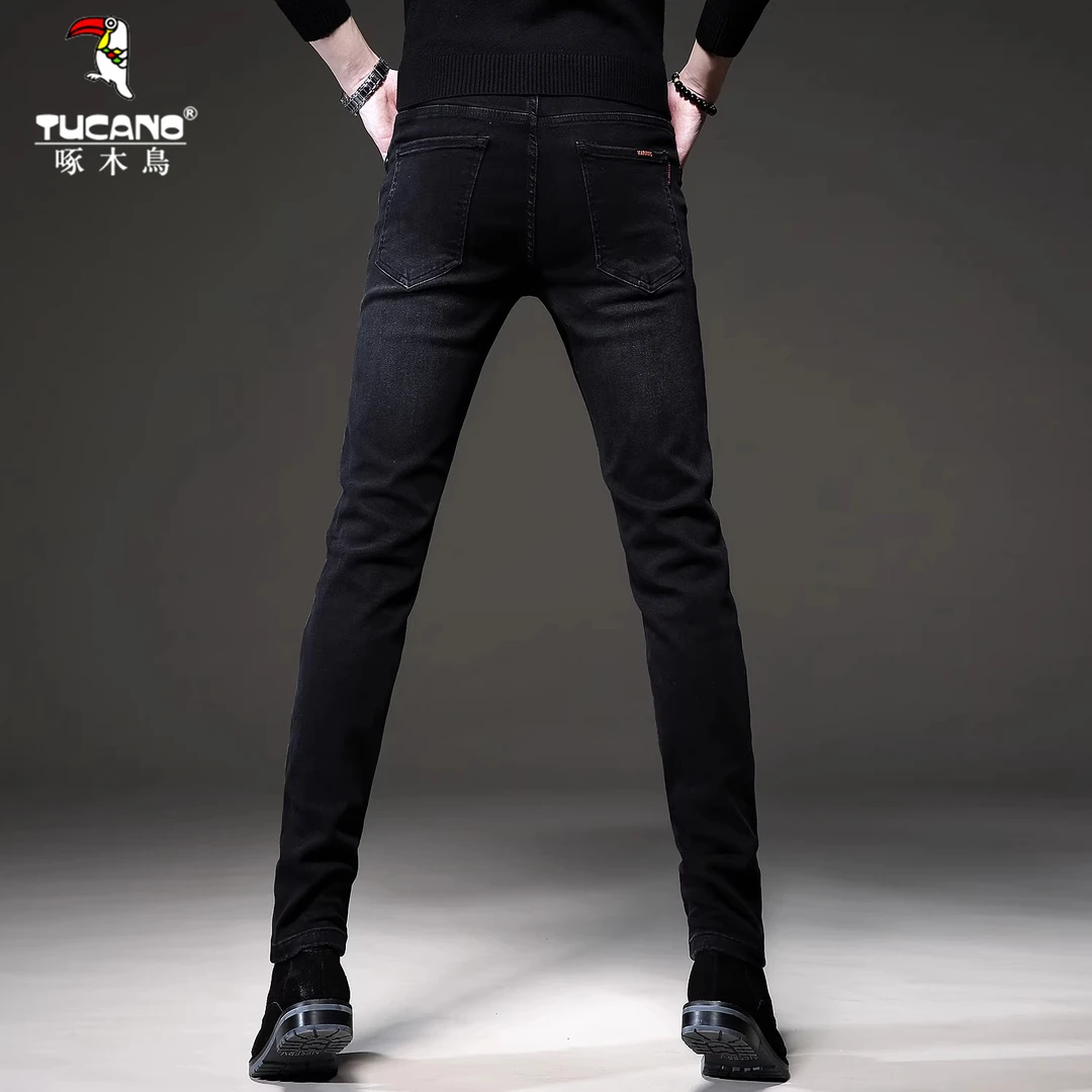 啄木鸟香港秋冬季新款黑色牛仔裤修身小脚裤弹力百搭潮牌休闲长裤