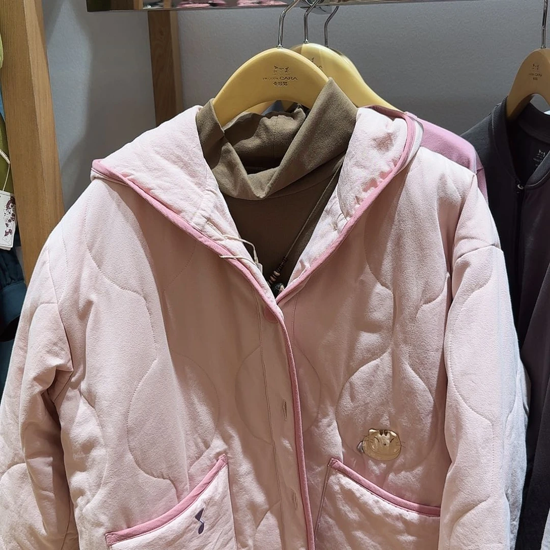 粉色棉服厚款带帽