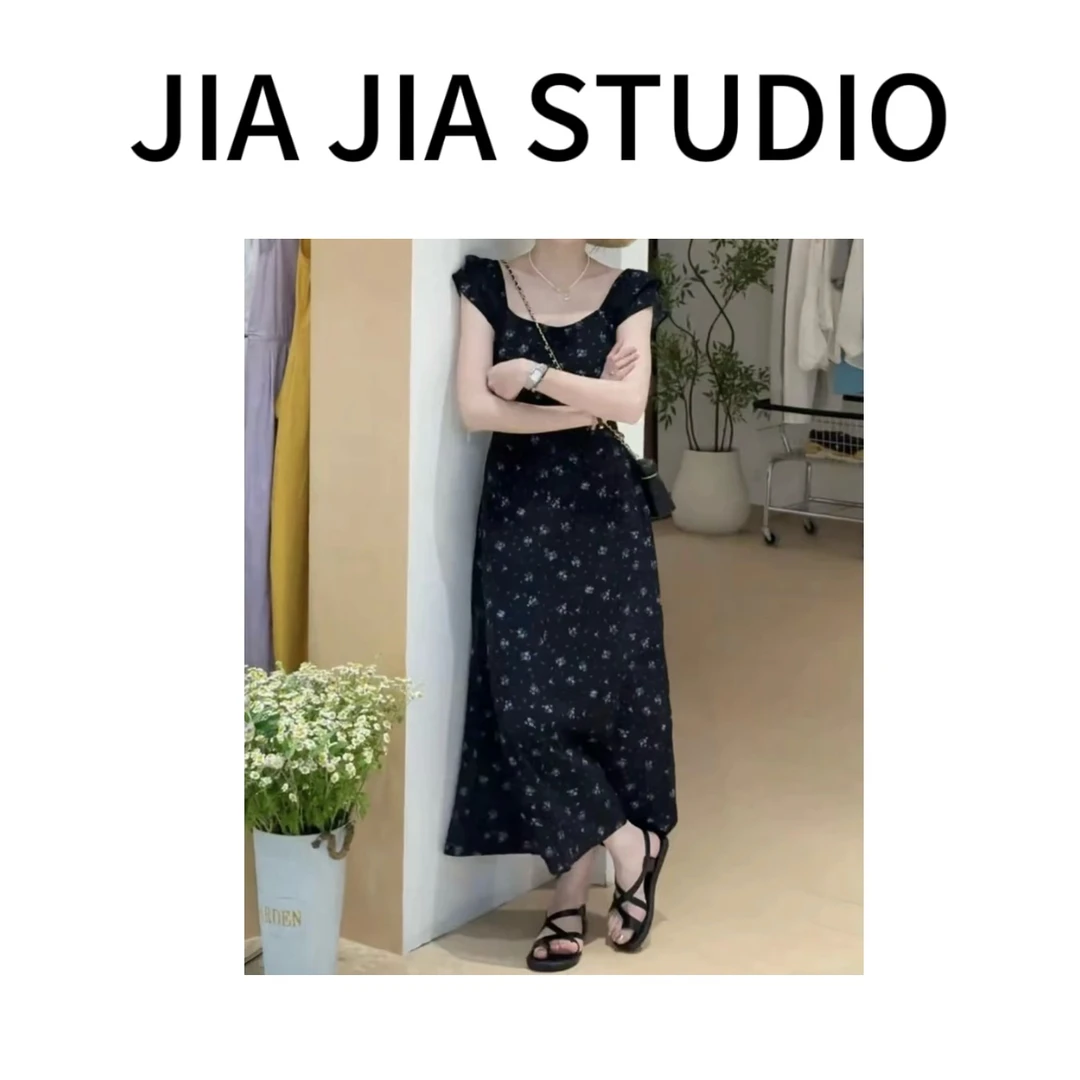 嘉嘉推荐#6889【夏季-薄款】后背镂空系带碎花连衣裙