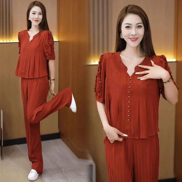 韩版休闲套装女2025夏季新款洋气减龄运动服时尚遮肉妈妈装两件套