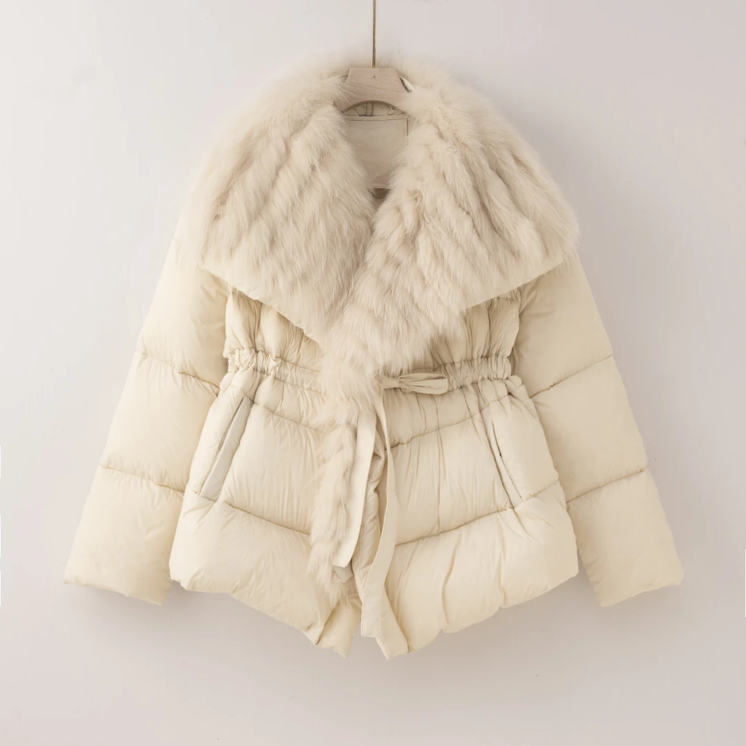 H2498冬季新款名媛范气质毛毛外套短款保暖大鹅绒羽绒服