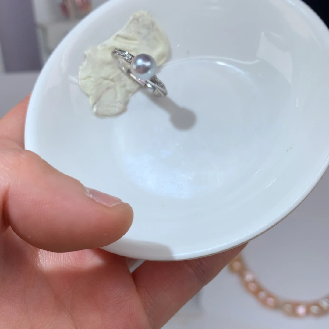 大***鹿海水珍珠银S925镶嵌戒指