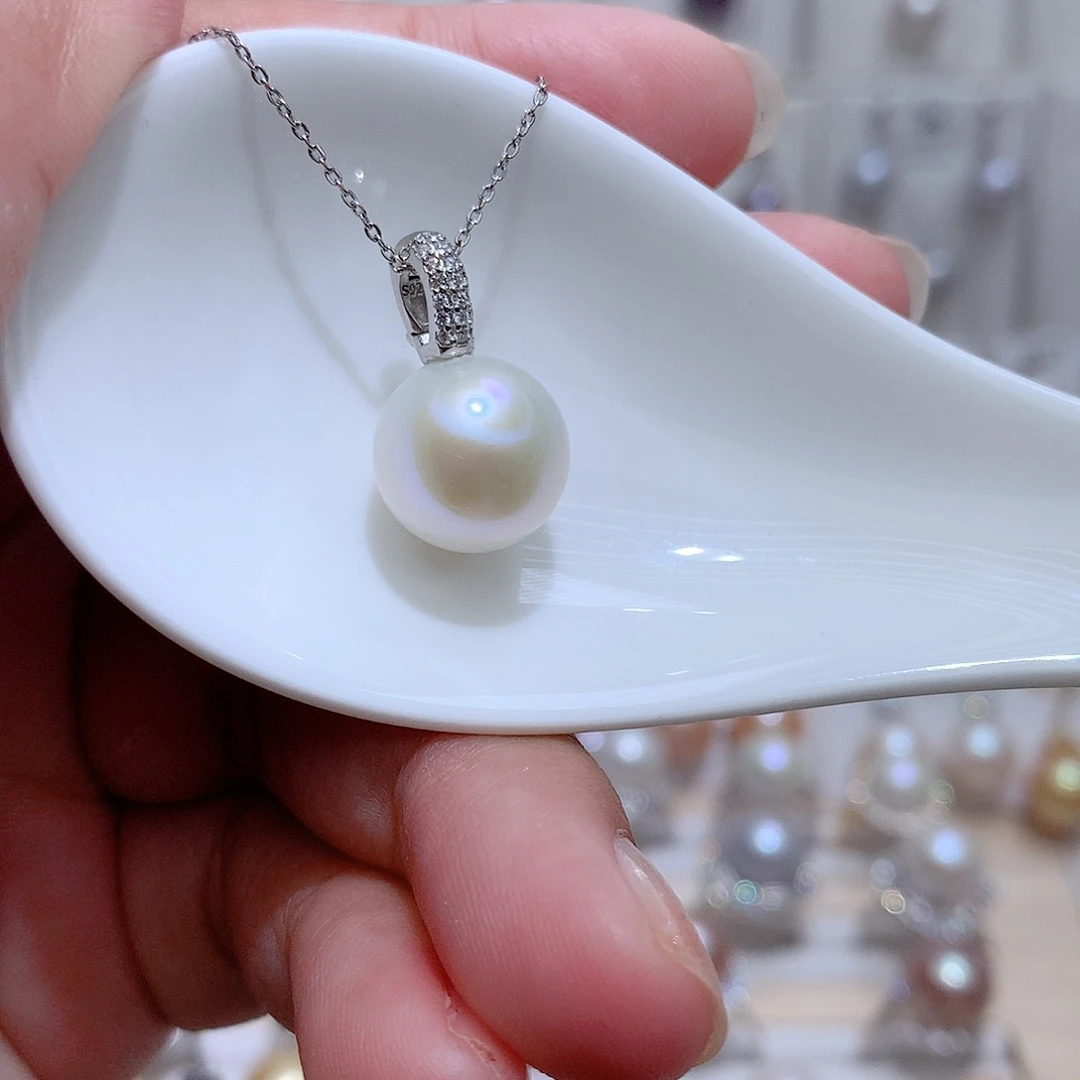 淡水珍珠银S925镶嵌吊坠(赠链)CC12.8m m