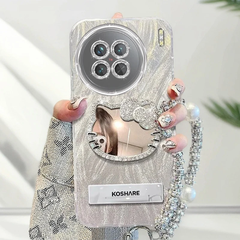 自带镜头膜VIVOX90s手机壳镶钻kt猫镜子V2241HA全包x90羽纱软壳卡