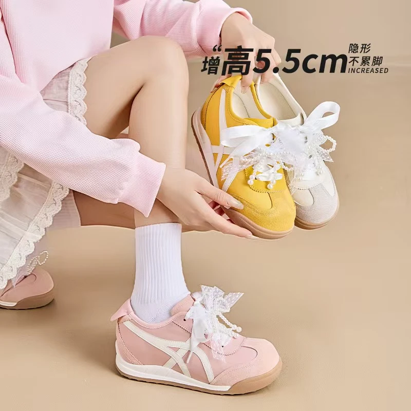 【LIYANG】5.5cm小个子内增高丑萌德训鞋百搭蕾丝珍珠运动阿甘鞋