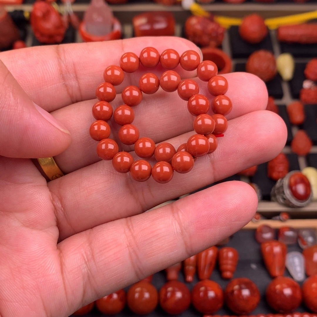 南红玛瑙未镶嵌纯色圆珠手串6+