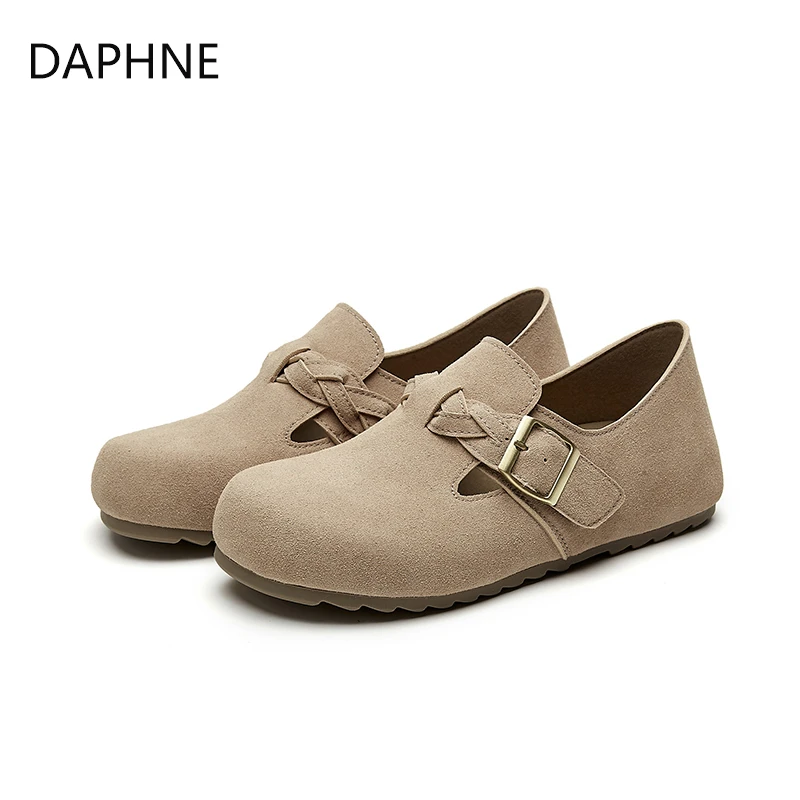 达芙妮平底单鞋2025春季新款复古磨砂单鞋一脚蹬全包软底勃肯鞋