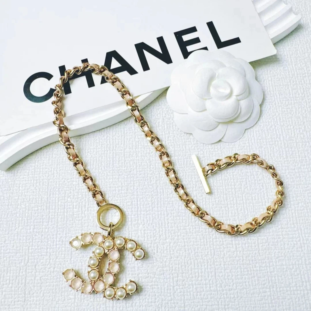 未使用 Chanel/香奈儿 项链精致皮穿大双C珠珠
