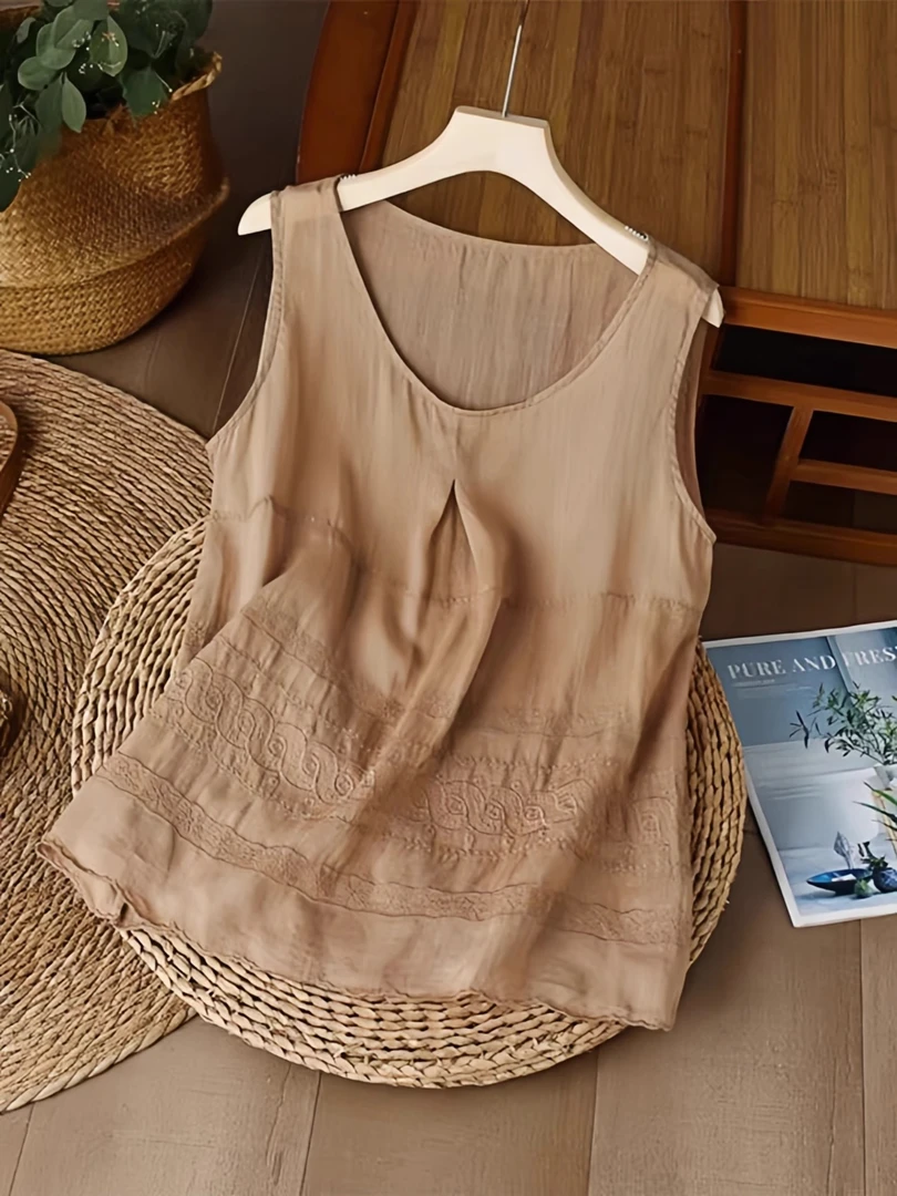 刺绣小吊带背心女士2025夏季薄款复古重工轻薄宽肩带上衣