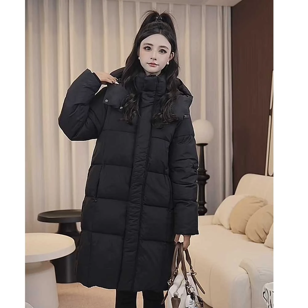 中长款羽绒服女加厚韩版宽松时尚气质百搭休闲黑袖口冬装