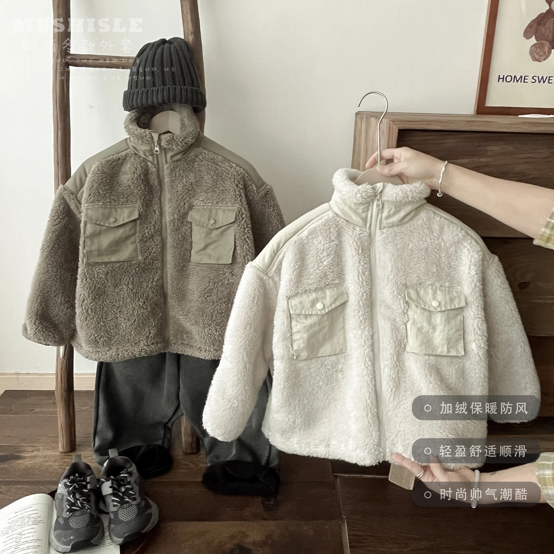 阿又冬季童装男童中大童亲子款绒感加厚外套99031D