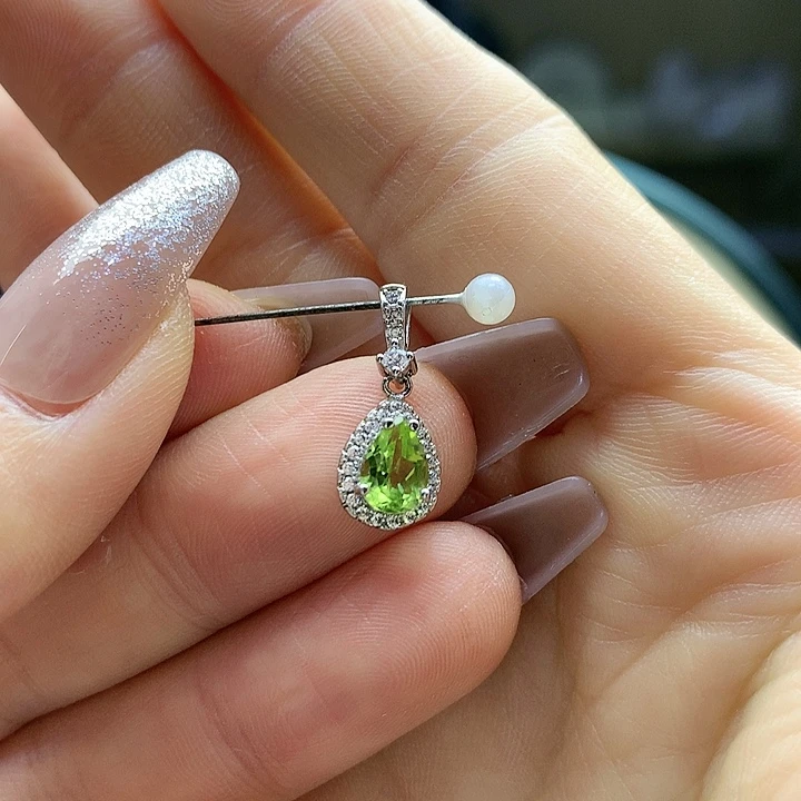 橄榄石吊坠(不含链)银S925镶嵌