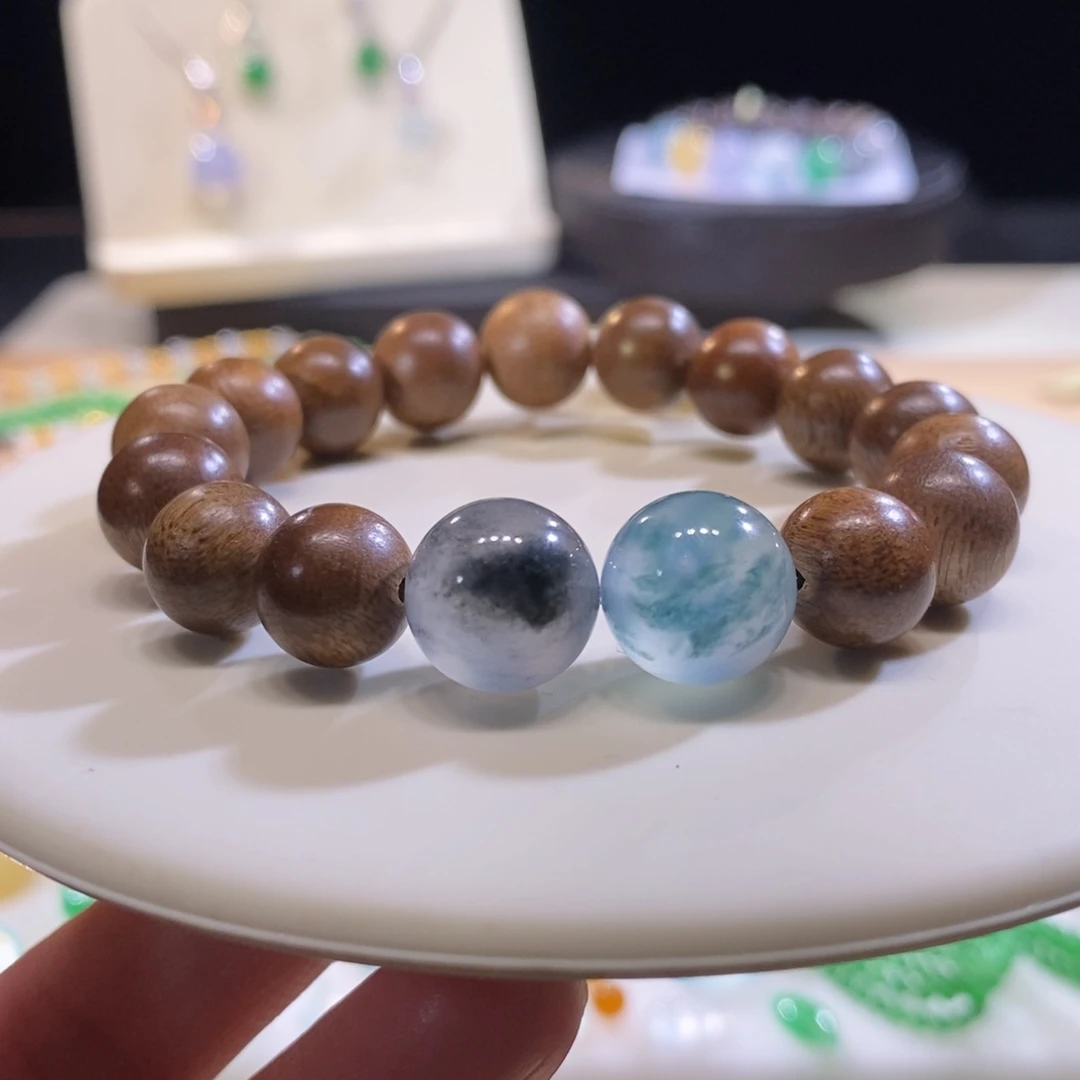 翡翠未镶嵌颈饰翡翠飘花意境手串