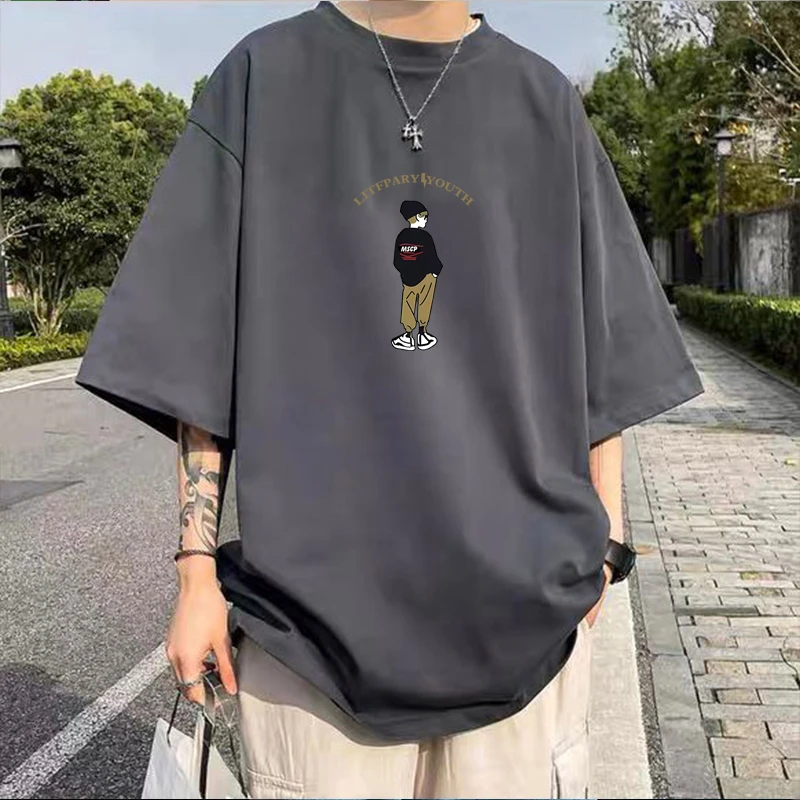 潮牌纯棉酒红色短袖男t恤大码宽松情侣半袖男女同款美式休闲上衣