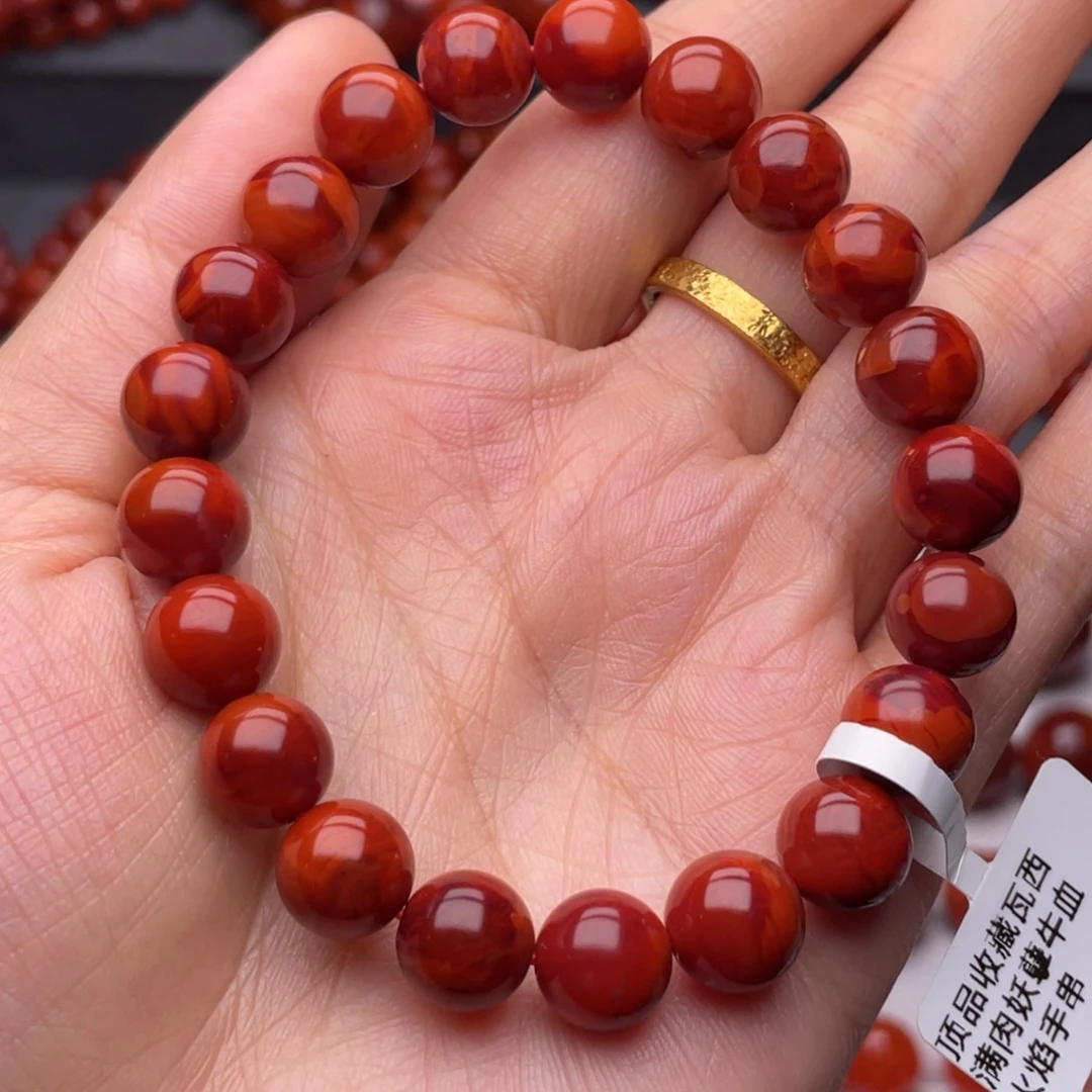 南红玛瑙未镶嵌手链9.6mm顶品瓦西满肉牛血火焰手串