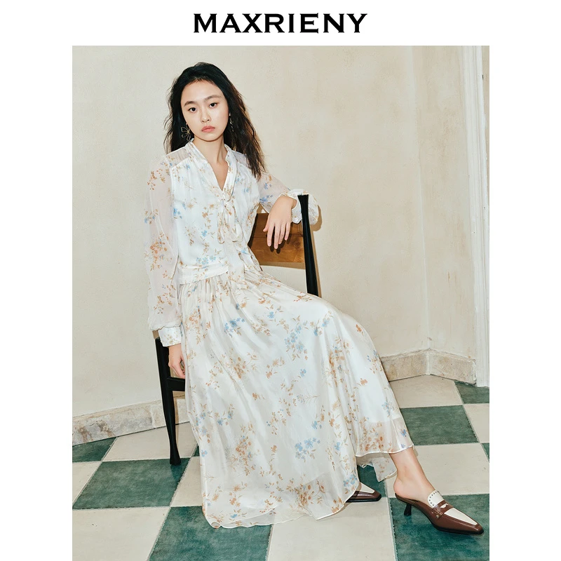 【诗语专属】MAXRIENY浪漫系带印花衬衫上衣高级气质感女装修身显瘦