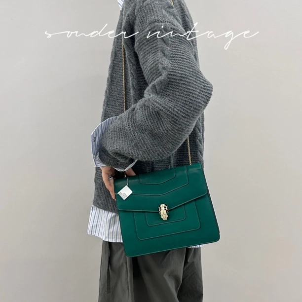 95新 BVLGARI/宝格丽 宝格丽祖母绿大号斜挎包