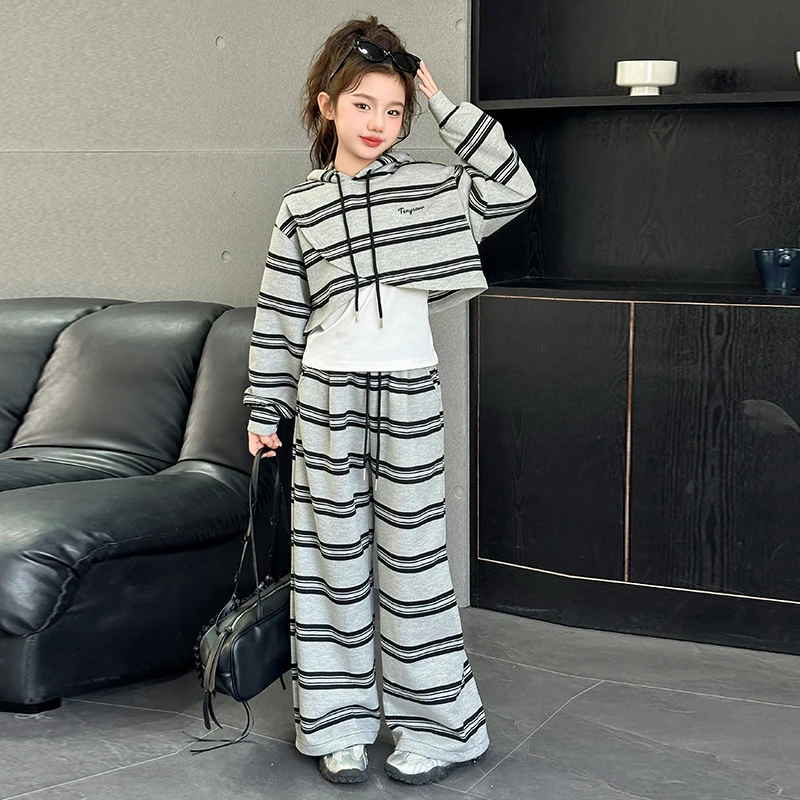 女童条纹三件套套装2025秋季新款时尚潮流可爱休闲网红可爱甜美