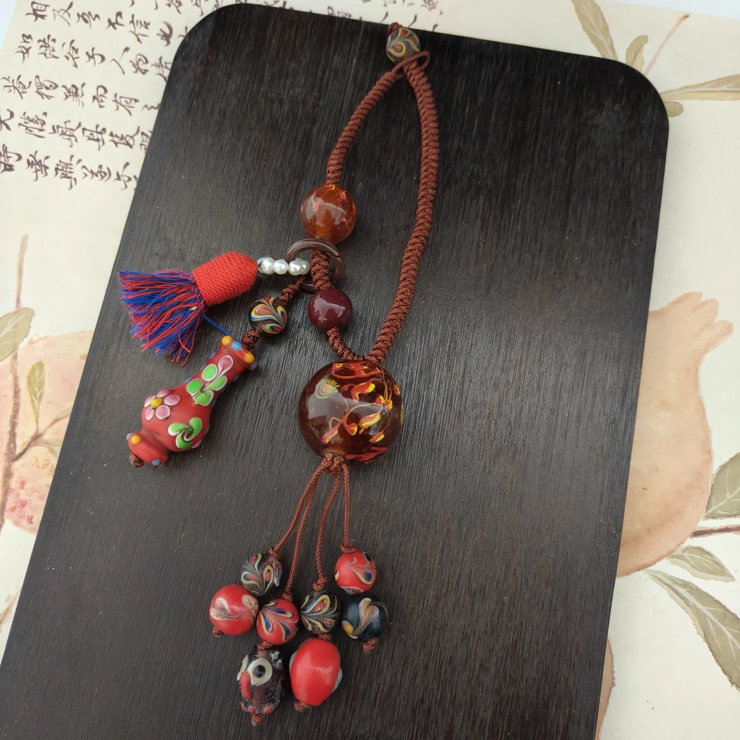 老琉璃红色钥匙扣包包挂件5091602