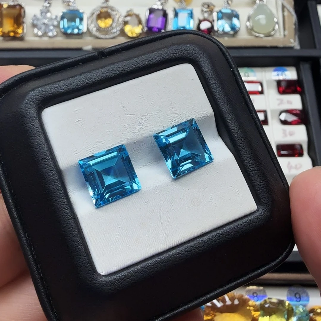 托帕石裸石两颗一组特惠福利价卡10毫米，精美瑞士蓝