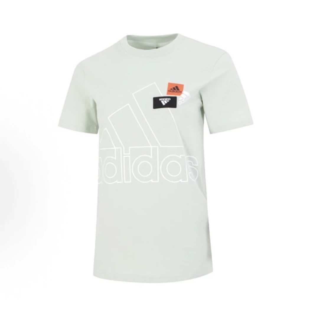 adidas休闲字母大logo印花美式复古圆领  正肩袖T恤 女款HM5288