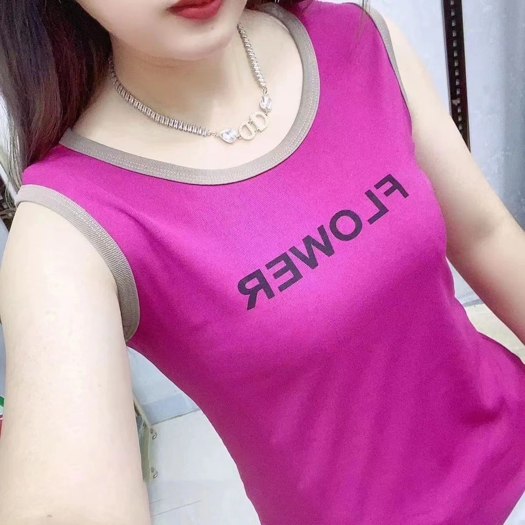 拼色印花吊带背心女大码新款修身外穿打底无袖上衣遮肚显瘦