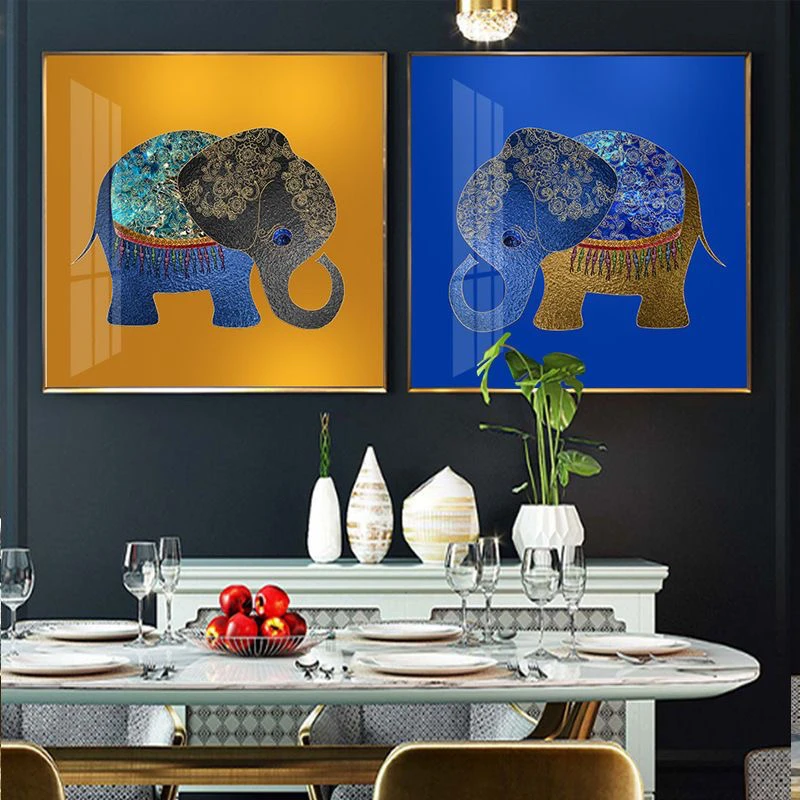 g大象装饰画北欧轻奢风餐厅玄关挂画铝合金边框 现代客厅壁画5050