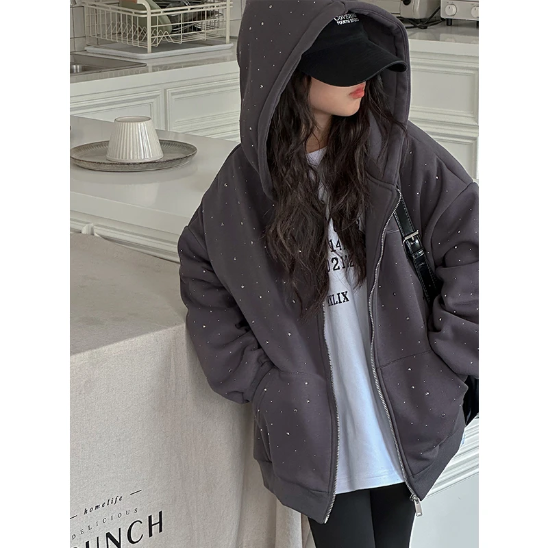 K25192韩国童装女童加绒卫衣外套秋冬儿童新款冬洋气加厚连帽上衣