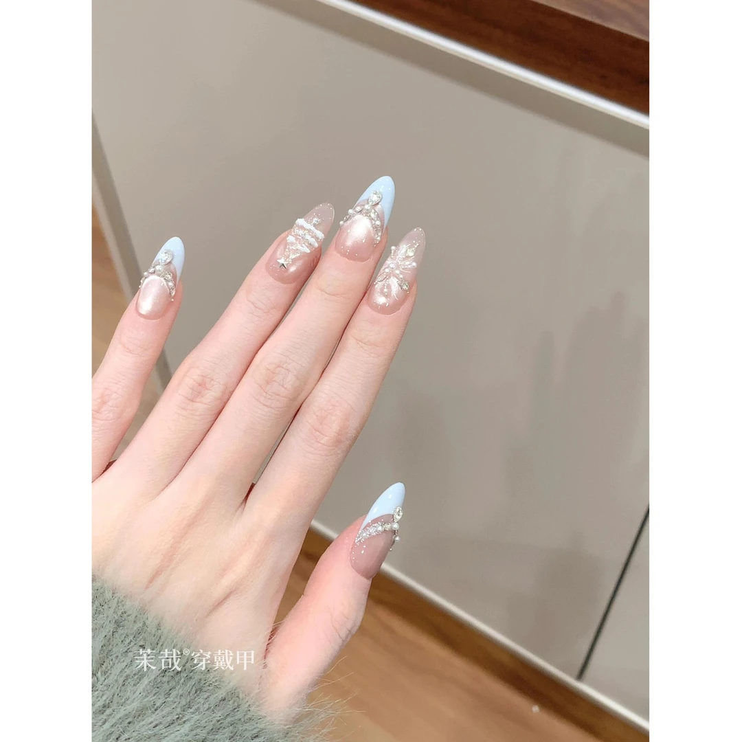 茉哉皮皮【雪融圣诞】纯手工定制美甲拆卸穿戴甲A5069