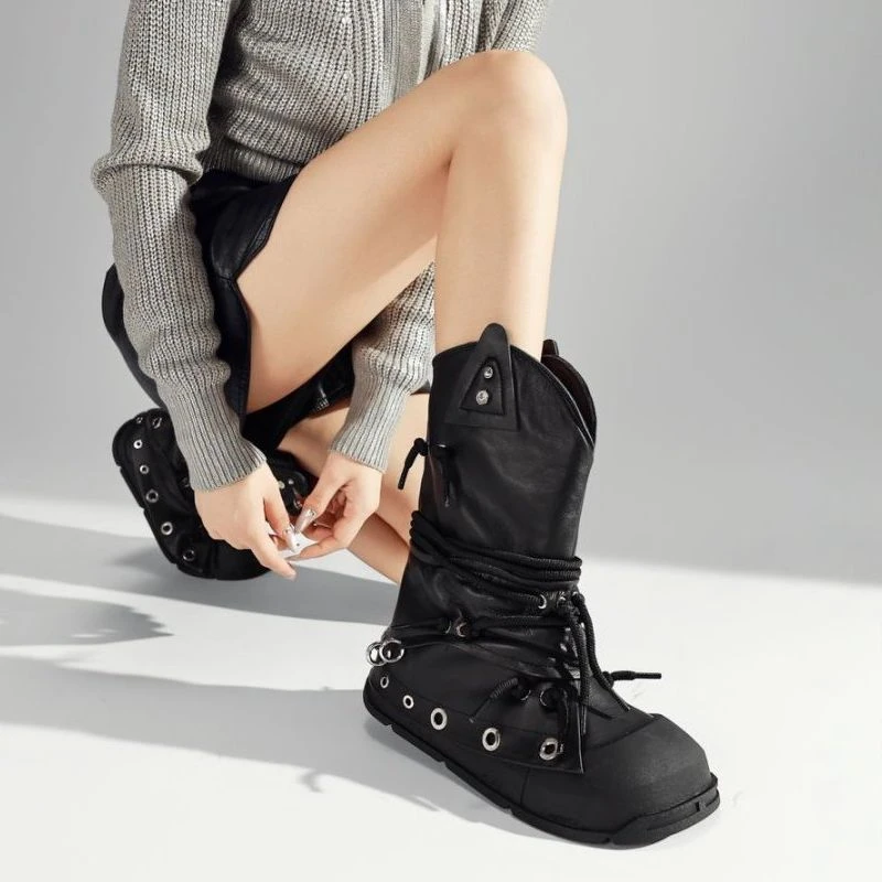 “极夜破晓”真皮羊里垫双锋机甲潮酷女靴｜半码拍小|1953