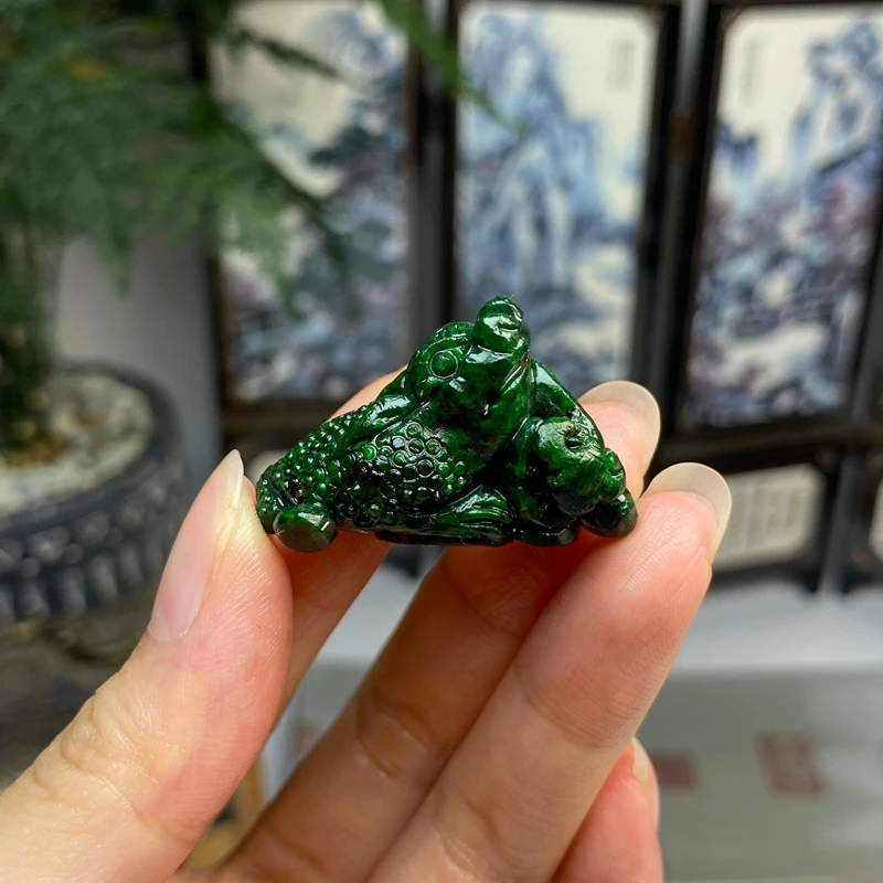 毛货 满绿藓加绿复古蟾蜍金蟾吊坠 天然翡翠A货