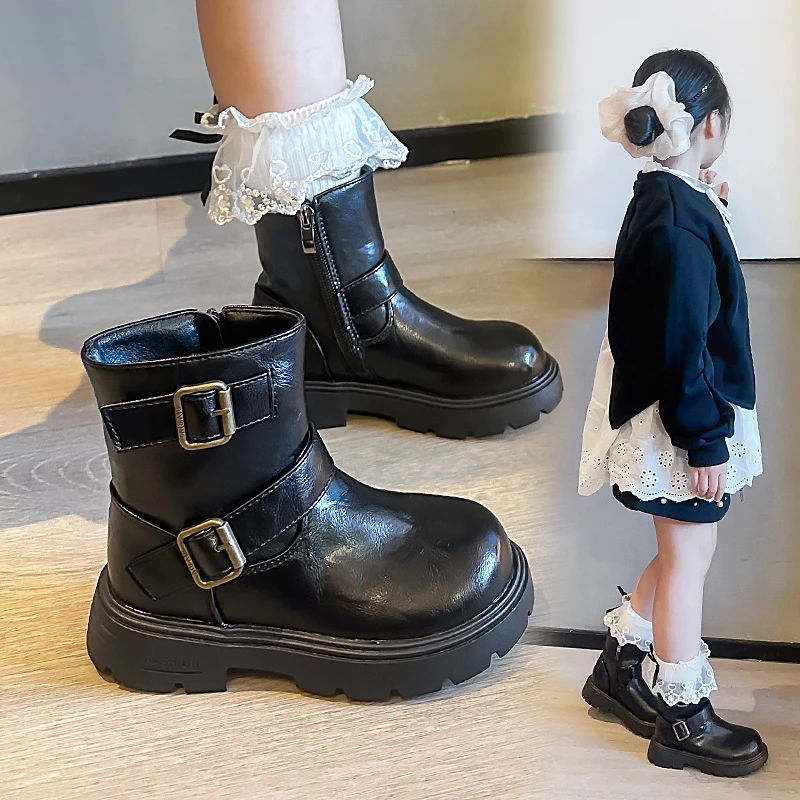 ABC女童马丁靴2025秋冬新款中大童皮靴女童春秋短靴儿童单里靴子