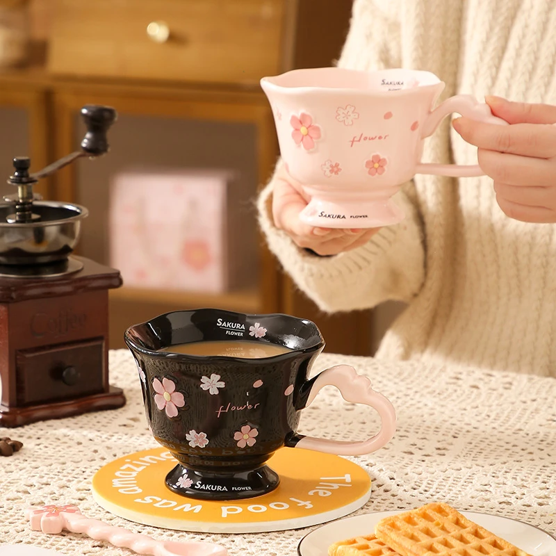 【樱花少女心】陶瓷杯家用喝水杯情侣马克杯高颜值咖啡杯女生日礼物
