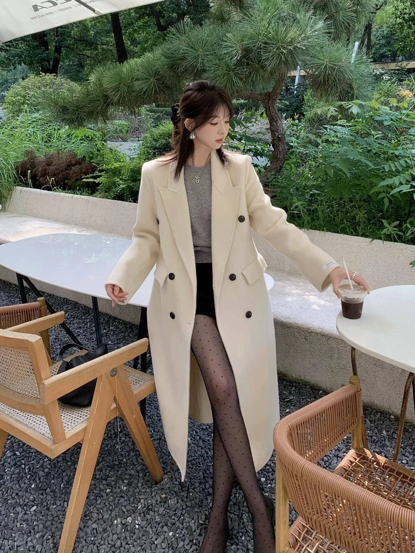 冬季新款羊毛双面呢大衣女小个子法式收腰毛呢中长款外套SMNWM-06