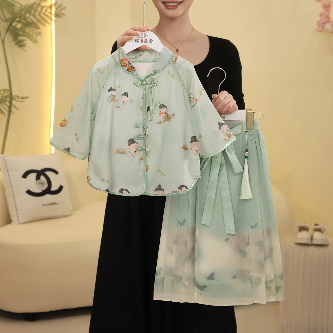 女童套装2025夏季新款国风套装Q版仕女图汉元素两件套5230002060